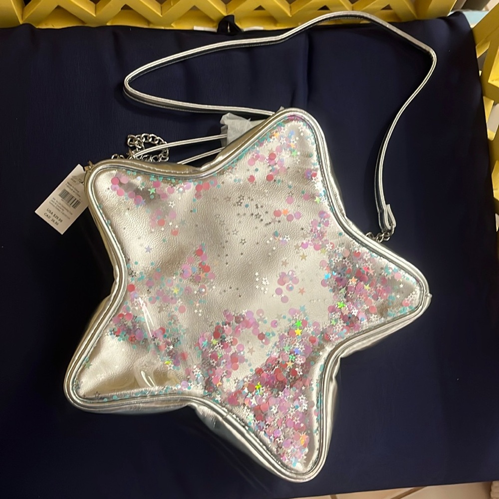 NWT Claire’s Silver Confetti Star Bag